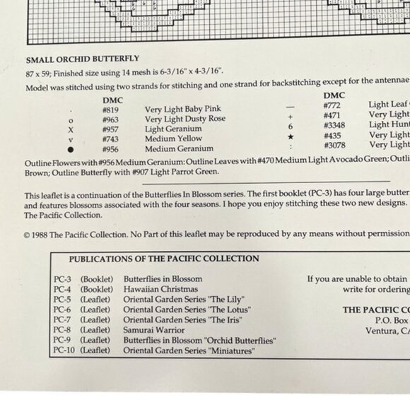 The Pacific Collection Orchid Butterflies Counted Cross Stitch Leaflet 1988 - Picture 4 of 4